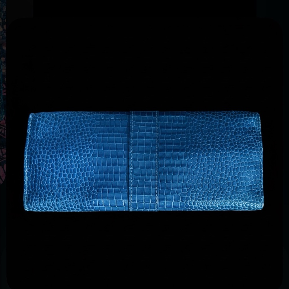 Smythson Turquoise Croc Embossed Jewelry Roll Travel Pouch Case Folio Clutch - Picture 7 of 10